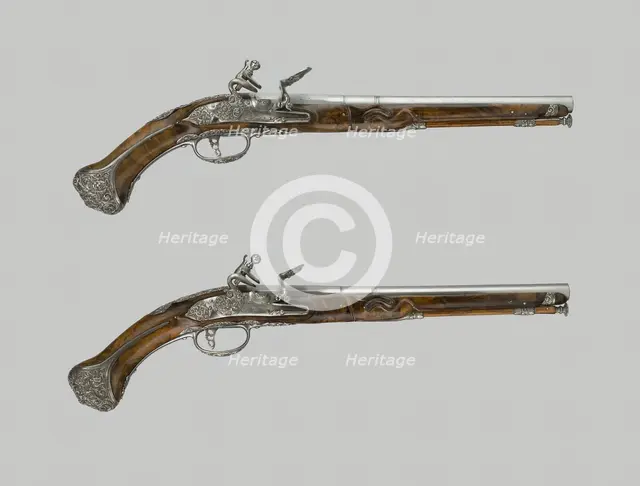 Pair of Flintlock Holster Pistols, Italy, c. 1680/90. Creator: Vicenzo Cominazzo.