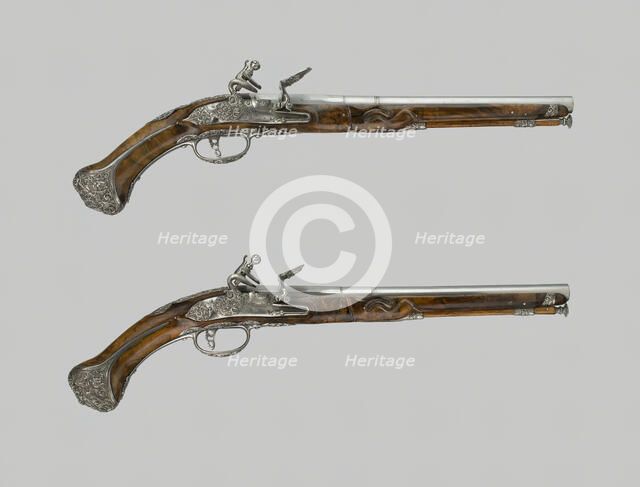 Pair of Flintlock Holster Pistols, Italy, c. 1680/90. Creator: Vicenzo Cominazzo.