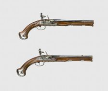 Pair of Flintlock Holster Pistols, Paris, about 1740. Creator: Joseph Etienne Brion