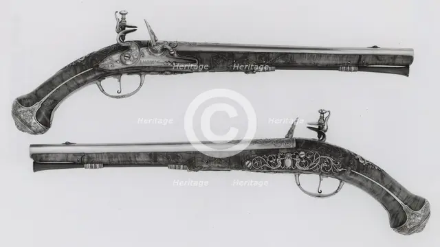 Pair of Flintlock Holster Pistols, Utrecht, c. 1670. Creator: Gerrit Lasonder.