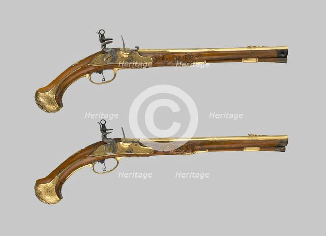 Pair of Flintlock Holster Pistols, Vienna, c. 1700/25. Creator: Unknown.