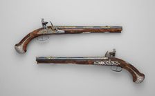 Pair of Flintlock Pistolsof Count Heinrich von Brühl (1700-1763), French, Paris, ca. 1740. Creators: Adrien Reynier, Charles Reynier
