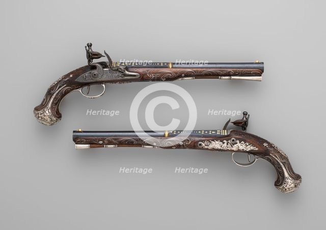 Pair of Flintlock Pistols, British, London, ca. 1765. Creator: Henry Hadley.