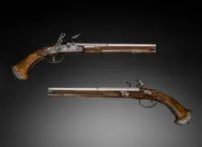 Pair of Flintlock Pistols, c. 1690-1700. Creator: Gio Borgognone (Italian); Lazarino Cominazzo (Italian)