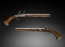 Pair of Flintlock Pistols, c. 1690-1700. Creator: Gio Borgognone (Italian); Lazarino Cominazzo (Italian)