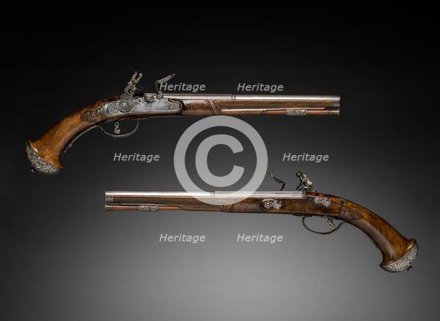 Pair of Flintlock Pistols, c. 1690-1700. Creator: Gio Borgognone (Italian); Lazarino Cominazzo (Italian).