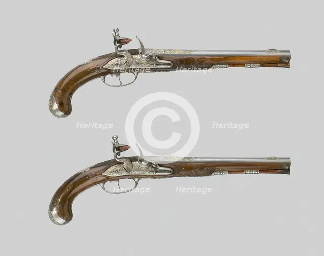 Pair of Flintlock Pistols, Flanders, c. 1700. Creator: Unknown.