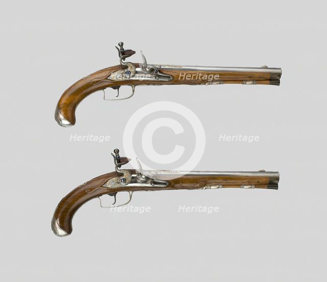 Pair of Flintlock Pistols, France, c. 1720/30. Creator: Unknown.