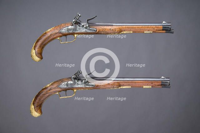 Pair of Flintlock Pistols, German, Regensburg, ca. 1760-70. Creator: Johann Andreas Kuchenreuter.