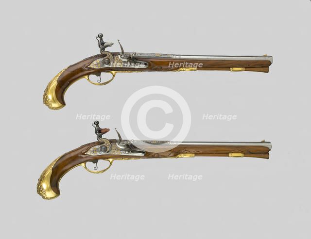 Pair of Flintlock Pistols, Germany, 1700/30. Creator: Johann Jacob Behr.