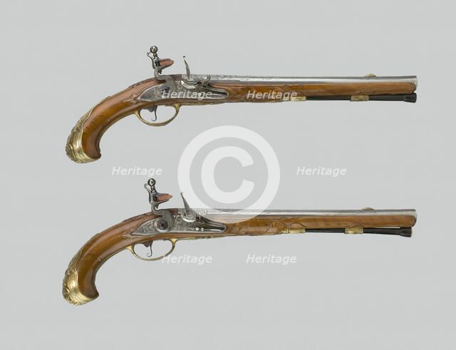 Pair of Flintlock Pistols, Germany, c. 1725. Creator: Johann Jacob Behr.