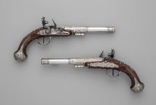 Pair of Flintlock Pistols, Indian, Lucknow, and possibly British, London, ca. 1786. Creator: Claude Martin