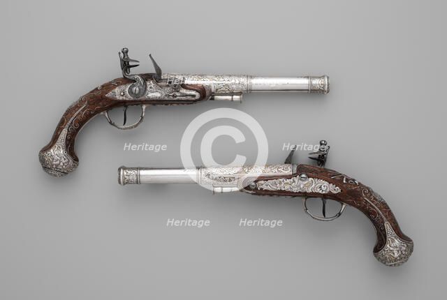 Pair of Flintlock Pistols, Indian, Lucknow, and possibly British, London, ca. 1786. Creator: Claude Martin.