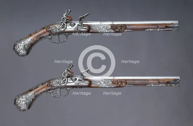 Pair of Flintlock Pistols, Italian, Brescia, ca. 1686. Creator: Giovan Battista Francino.
