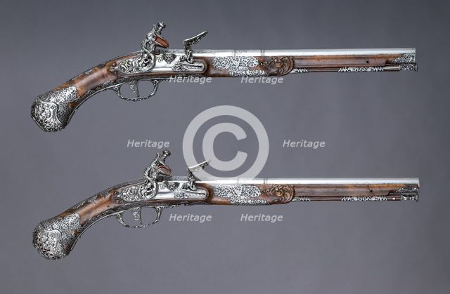 Pair of Flintlock Pistols, Italian, Brescia, ca. 1686. Creator: Giovan Battista Francino.