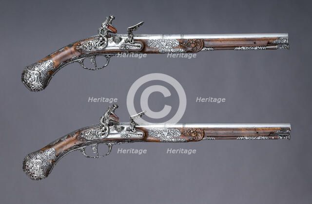 Pair of Flintlock Pistols, Italian, Brescia, ca. 1686. Creator: Giovan Battista Francino.