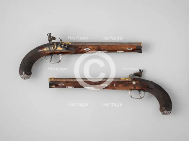 Pair of Flintlock Pistols of the Prince of Wales, later George IV (1762-1830), British, 1787-88. Creator: Durs Egg.