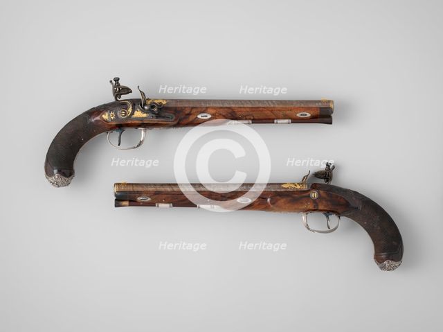 Pair of Flintlock Pistols of the Prince of Wales, later George IV (1762-1830), British, 1787-88. Creator: Durs Egg.