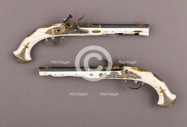 Pair of Flintlock Pistols of Empress Catherine the Great..., Russian, Saint Petersburg, 1786. Creator: Johan Adolph Grecke.