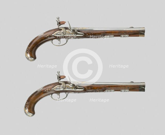 Pair of Flintlock Pistols, Suhl, c. 1720. Creator: Unknown.