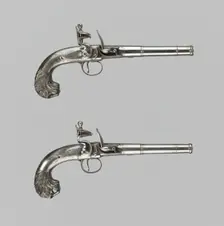 Pair of Flintlock Turn-Off Pistols, London, 1760/70. Creator: Unknown