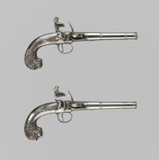 Pair of Flintlock Turn-Off Pistols, London, 1760/70. Creator: Unknown