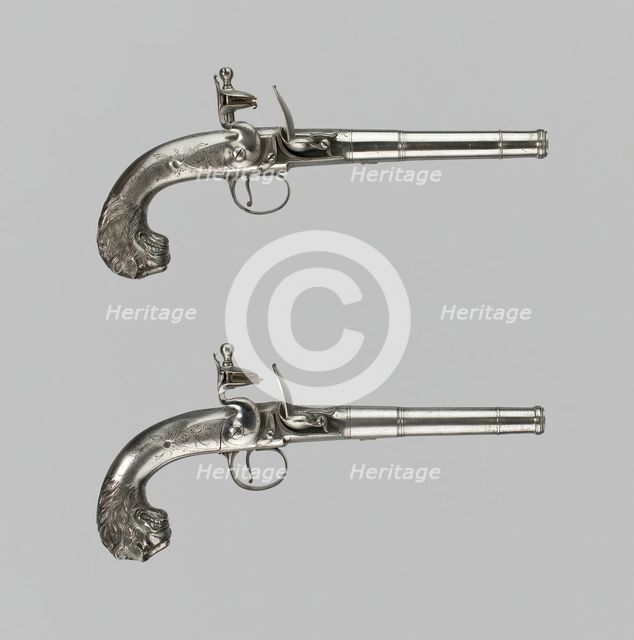 Pair of Flintlock Turn-Off Pistols, London, 1760/70. Creator: Unknown.