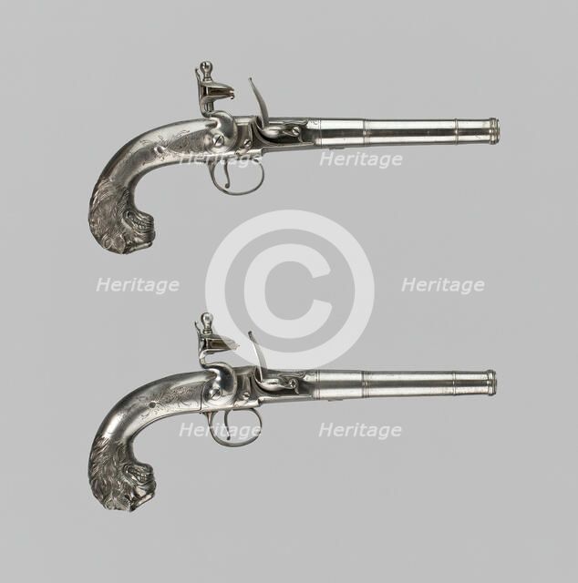 Pair of Flintlock Turn-Off Pistols, London, 1760/70. Creator: Unknown.