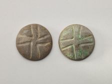 Pair of gaming disks with cross design, 1200-1400. Creator: Unknown