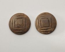 Pair of gaming disks with square design, 1200-1400. Creator: Unknown