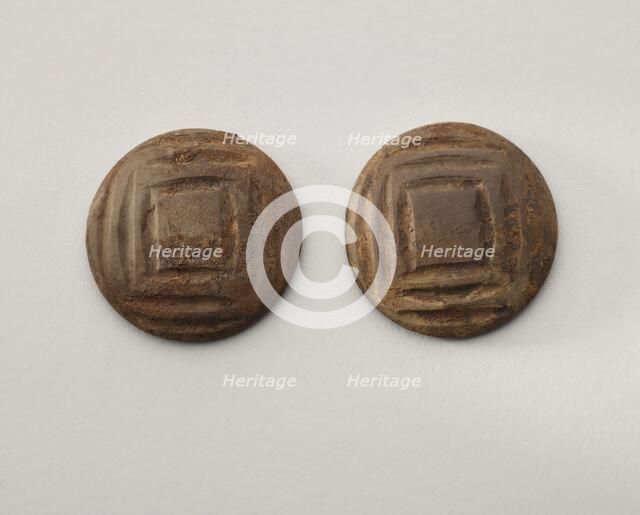 Pair of gaming disks with square design, 1200-1400. Creator: Unknown.