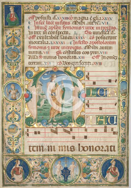 Pair of Graduals: Initial (M) with St. Andrew (recto) and Mass for the Dead (recto), c. 1480. Creator: Jacopo Filippo d' Argenta (Italian, 1501).