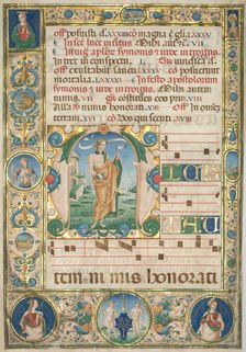 Pair of Graduals: Initial (M) with St. Andrew (recto) and Mass for the Dead (recto), c. 1480. Creator: Jacopo Filippo d Argenta (Italian, 1501)