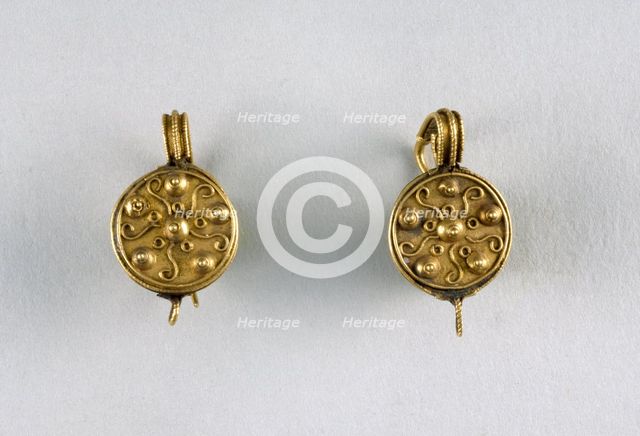 Pair of hemispherical gold earrings, Byzantine, c4th-7th century. Artist: Unknown.