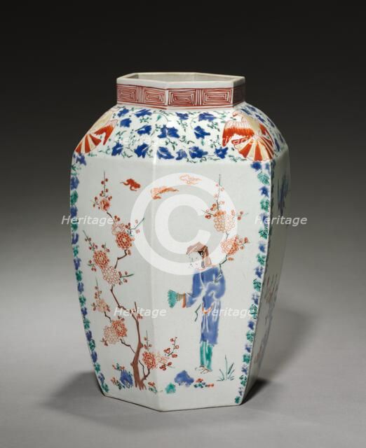 Pair of Hexagonal Jars: Arita Ware, Kakiemon Type, late 1600s. Creator: Unknown.