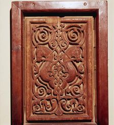 Pair of horses heads on Teak Door-Panel, Egypt, Fatimid Period, 11th century