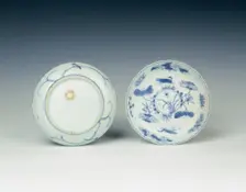 Pair of Kraak blue and white dishes with bird decoration, China, 1575-1600. Creator: Unknown