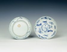 Pair of Kraak blue and white dishes with bird decoration, China, 1575-1600