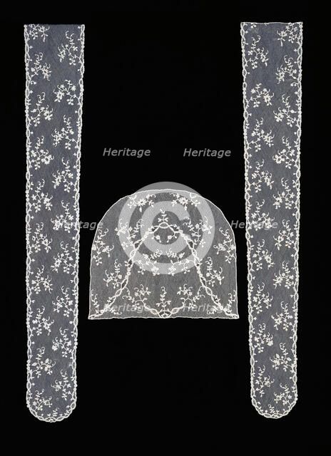 Pair of lappets and cap crown, Flanders, 1780s. Creator: Unknown.
