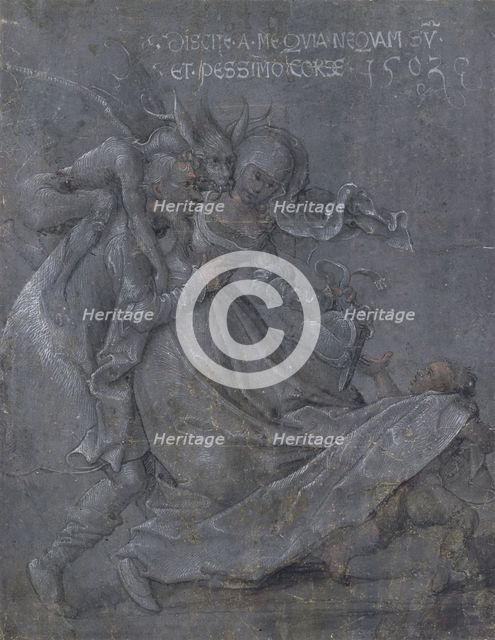 Pair of lovers with the Devil and Cupid, 1503. Artist: Strigel, Bernhard (ca 1460-1528)