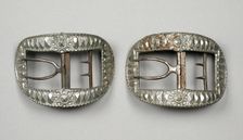 Pair of man's cut steel shoe buckles, United States, 1780s. Creator: Unknown