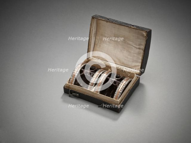 Pair of man's shoe buckles with case, c.1785, c.1785. Creator: Unknown.