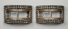 Pair of man’s steel and gilt wire shoe buckles, England, c.1777 and c.1785. Creator: Unknown