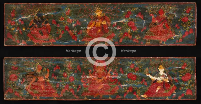 Pair of Manuscript Covers with Goddesses Set in a Foliate Landscape, 17th century. Creator: Unknown.