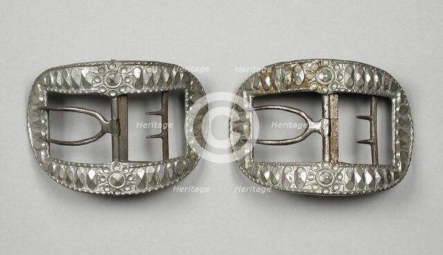 Pair of man's cut steel shoe buckles, United States, 1780s. Creator: Unknown.