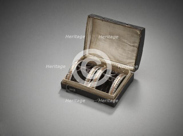 Pair of man's shoe buckles with case, c.1785, c.1785. Creator: Unknown.