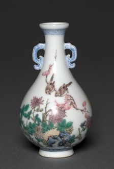 Pair of Miniature Vases with Birds and Chrysanthemums, 1736-1795. Creator: Unknown