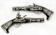 Pair of Miquelet Pistols, Colonial Spanish, probably Mexico, dated 1757. Creator: Francisco Pintan