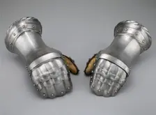 Pair of Mitten Gauntlets, Flanders, c. 1520 with modern restorations. Creator: Unknown