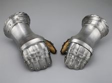 Pair of Mitten Gauntlets, Flanders, c. 1520 with modern restorations. Creator: Unknown